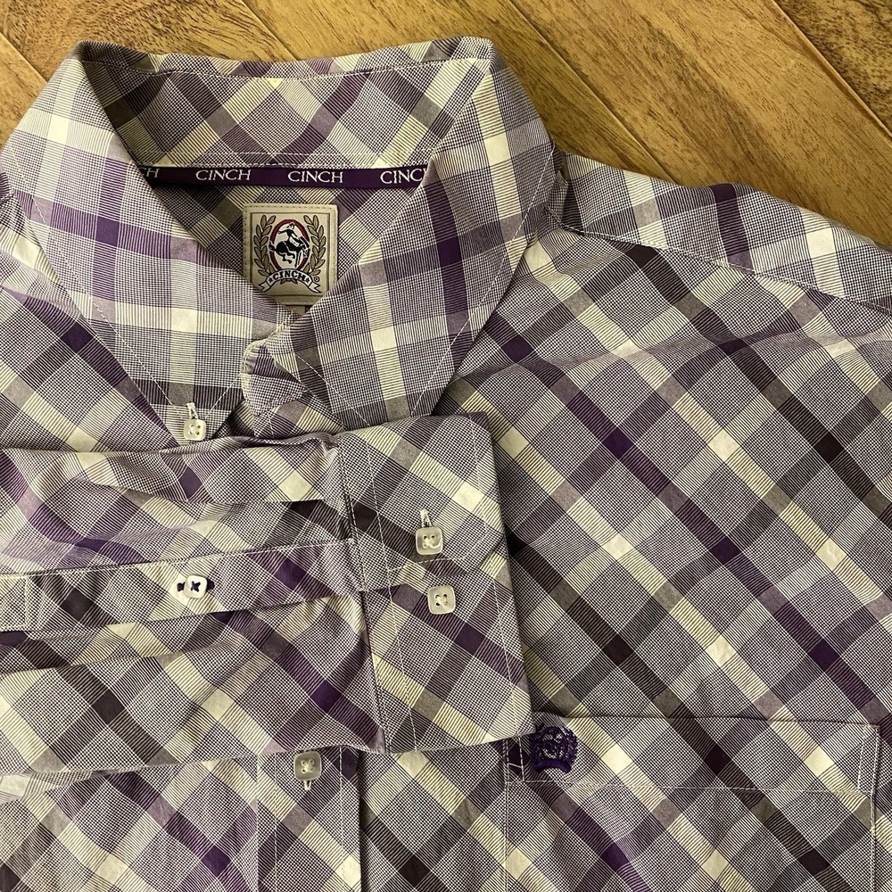 Cinch Western Shirt‎ Mens L Purple Check Plaid Button Down Long Sleeve Pocket